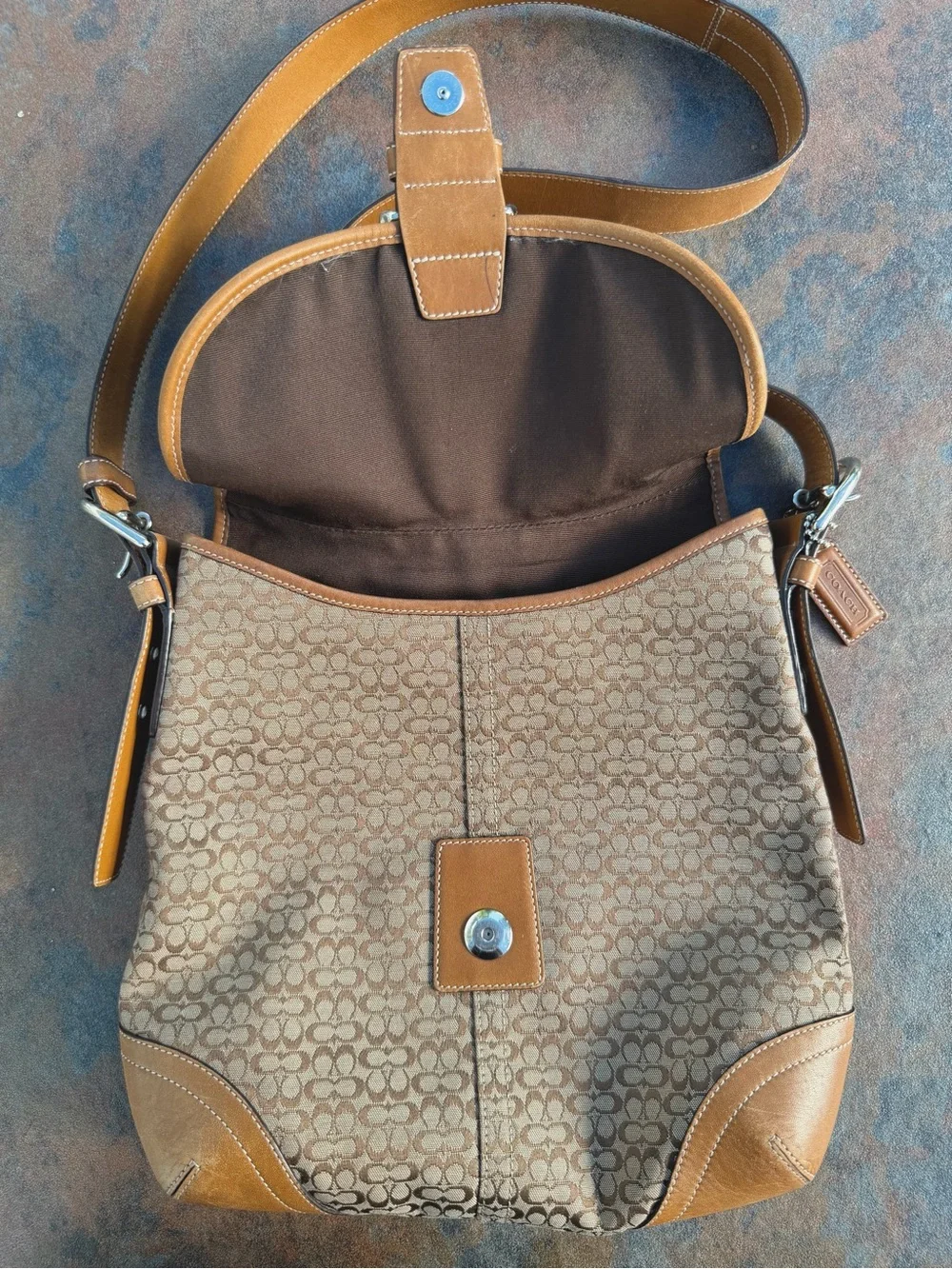 Vintage 2004 Coach Soho Signature Buckle Flap Bag, Silver Hardware